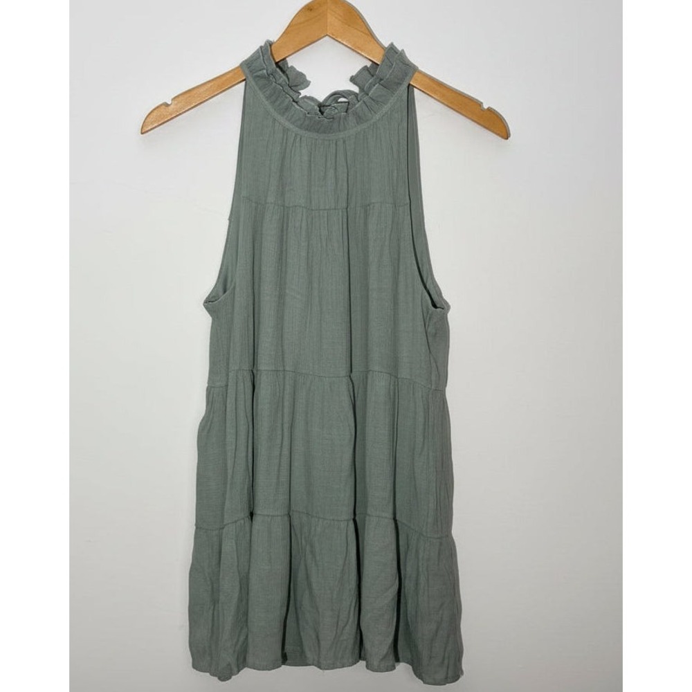 Indigo Soul Sage Green Tiered Ruffle Halter Neck Babydoll Tank Top Size Large